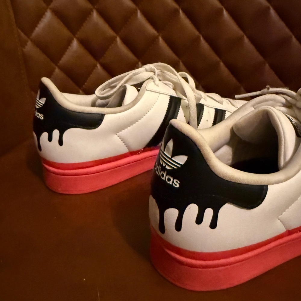 Adidas Superstar White and Black with Pink Soles and Black Drip - Picture 5 of 7